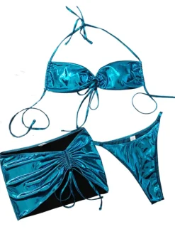 Bikini Sets|Swimwear*Mew Mews Fashion Cassius Lacing Metallic Bikini Three Piece Set