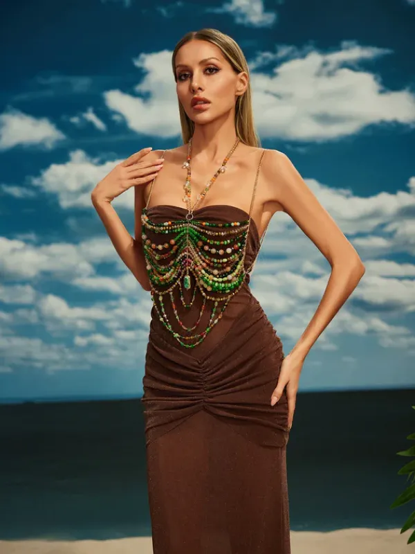 Beaded Wear|Tops*Mew Mews Fashion O/S Castro Gemstone Beaded Bralette