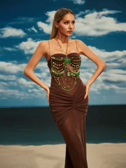 Beaded Wear|Tops*Mew Mews Fashion O/S Castro Gemstone Beaded Bralette