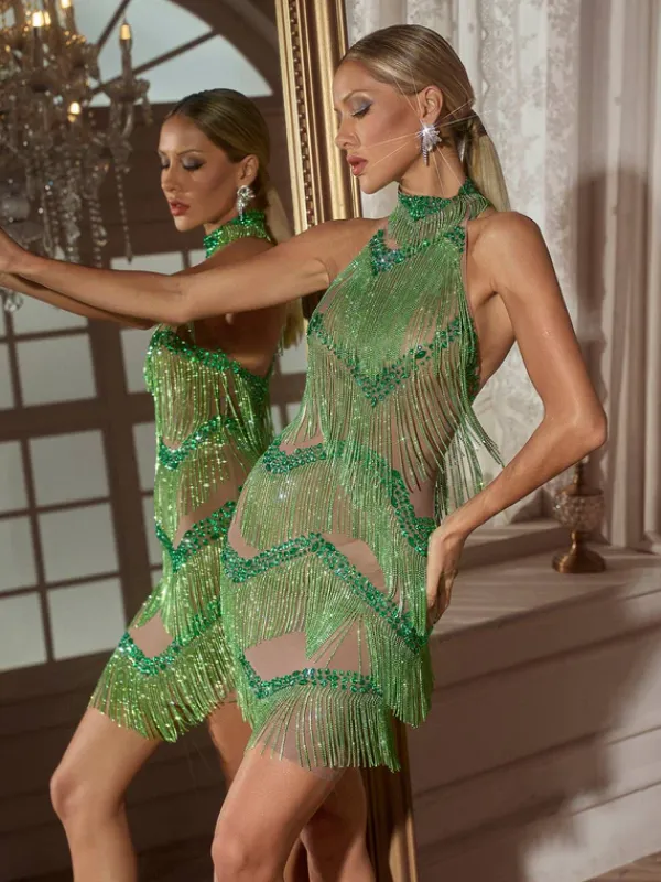 Embellishment|Dresses*Embellishment Cathie Rhinestone Fringe Mini Dress