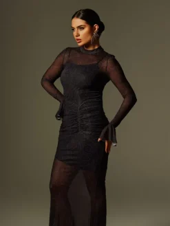 Dresses|Maxi Dresses*Mew Mews Fashion Caus Long Sleeve Ruched Maxi Dress