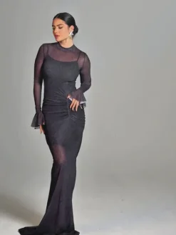 Dresses|Maxi Dresses*Mew Mews Fashion Caus Long Sleeve Ruched Maxi Dress