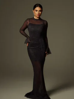 Dresses|Maxi Dresses*Mew Mews Fashion Caus Long Sleeve Ruched Maxi Dress