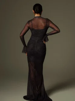 Dresses|Maxi Dresses*Mew Mews Fashion Caus Long Sleeve Ruched Maxi Dress