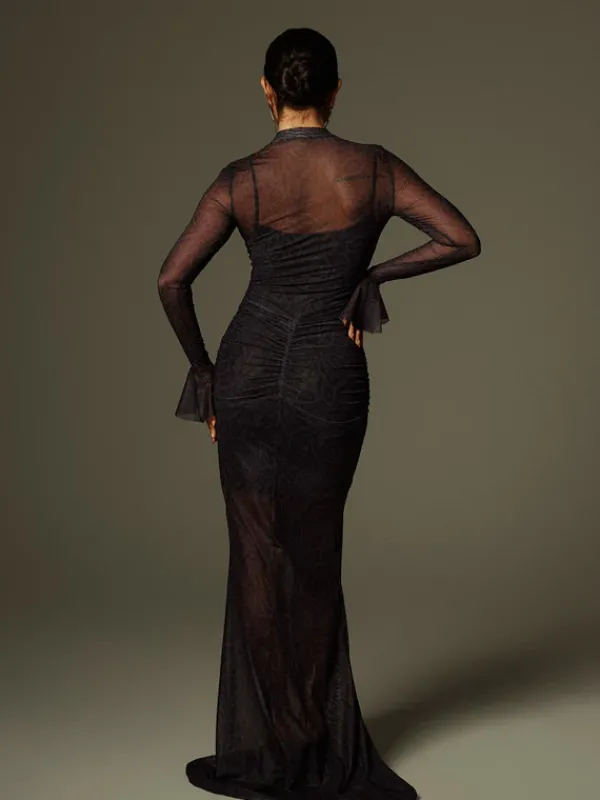 Dresses|Maxi Dresses*Mew Mews Fashion Caus Long Sleeve Ruched Maxi Dress