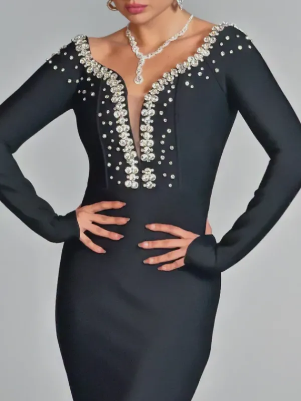 Dresses|Maxi Dresses*Bandage Cayla V Neck Rhinestone Maxi Dress