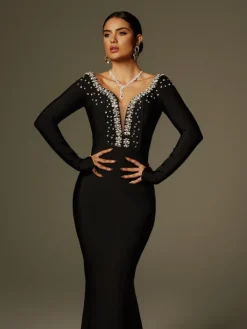 Dresses|Maxi Dresses*Bandage Cayla V Neck Rhinestone Maxi Dress