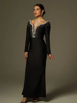 Dresses|Maxi Dresses*Bandage Cayla V Neck Rhinestone Maxi Dress