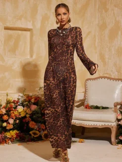 Dresses|Maxi Dresses*Mew Mews Fashion Cecily Long Sleeve Leopard Maxi Dress In Brown