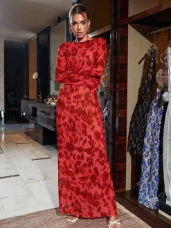 Dresses|Maxi Dresses*Mew Mews Fashion Cecily Long Sleeve Rose Printed Maxi Dress