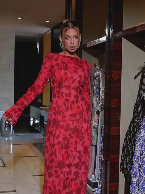 Dresses|Maxi Dresses*Mew Mews Fashion Cecily Long Sleeve Rose Printed Maxi Dress
