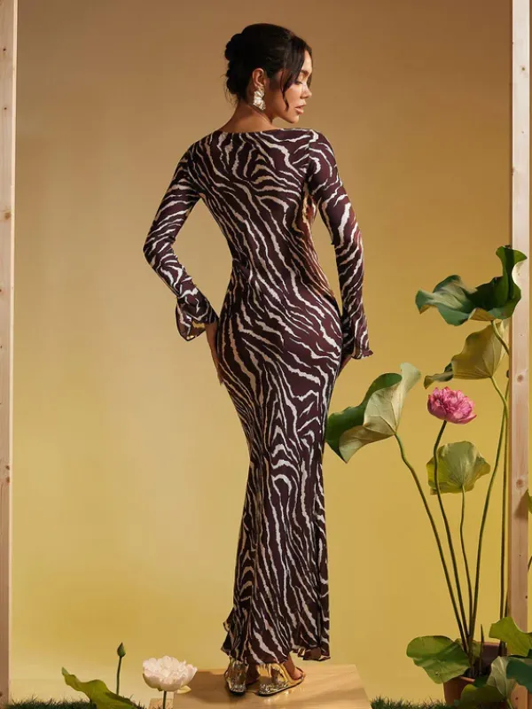 Dresses|Maxi Dresses*Mew Mews Fashion Cecily Long Sleeve Tiger Printed Maxi Dress