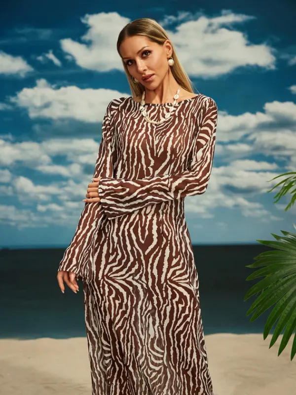 Dresses|Maxi Dresses*Mew Mews Fashion Cecily Long Sleeve Tiger Printed Maxi Dress