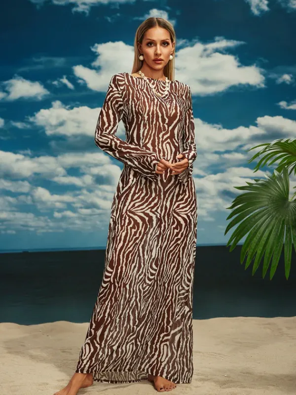Dresses|Maxi Dresses*Mew Mews Fashion Cecily Long Sleeve Tiger Printed Maxi Dress