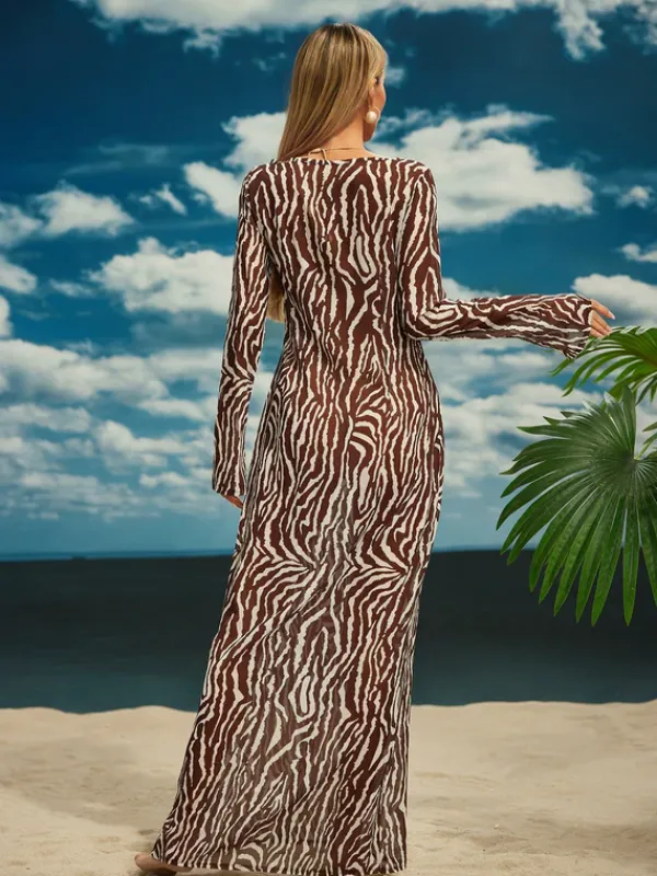 Dresses|Maxi Dresses*Mew Mews Fashion Cecily Long Sleeve Tiger Printed Maxi Dress