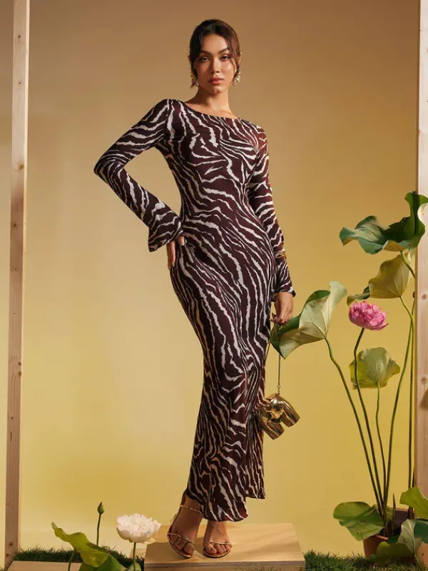 Dresses|Maxi Dresses*Mew Mews Fashion Cecily Long Sleeve Tiger Printed Maxi Dress