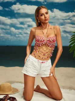 Beaded Wear|Tops*Mew Mews Fashion O/S Celyse Gemstone Beaded Bralette