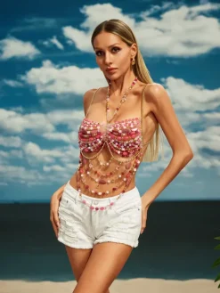 Beaded Wear|Tops*Mew Mews Fashion O/S Celyse Gemstone Beaded Bralette