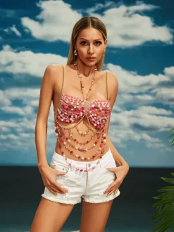 Beaded Wear|Tops*Mew Mews Fashion O/S Celyse Gemstone Beaded Bralette