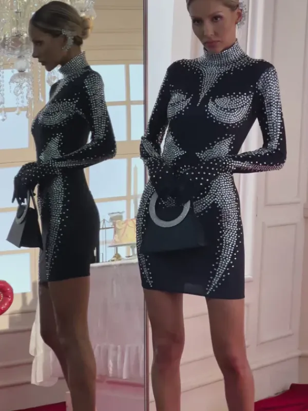 Embellishment|Dresses*Embellishment Ceyla Long Sleeve Rhinestone Embellished Mini Dress