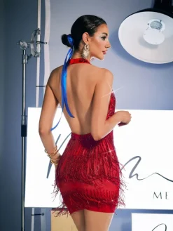 Embellishment|Dresses*Embellishment Charlize Crystal Fringe Mini Dress In Red
