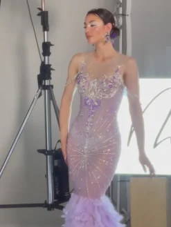 Embellishment|Dresses*Nuo Fansi Chaviv Rhinestone Feather Maxi Dress