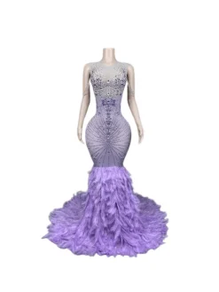 Embellishment|Dresses*Nuo Fansi Chaviv Rhinestone Feather Maxi Dress