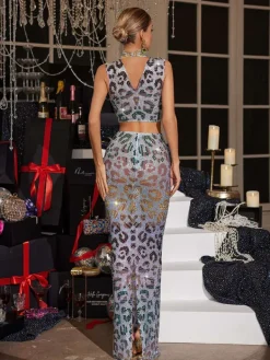 Sets & Co-ords|Embellishment*Nuo Fansi Chenelle Printed Rhinestone Skirt Set