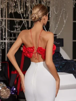 Tops*Mew Mews Fashion O/S Chesley Halterneck Flower Top In Red