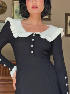 Dresses|Midi Dresses*Mew Mews Fashion Chrisopher Long Sleeve Ruffle Knitted Midi Dress