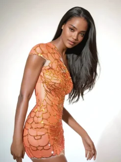Dresses|Mini Dresses*Jiu Bajia O/S Clauda One Shoulder Rhinestone Mini Dress