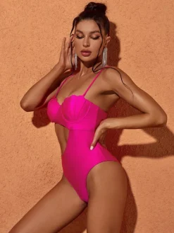 One Piece|Swimwear*Mew Mews Fashion Codi Cutout One Piece Swimsuit In Hot Pink