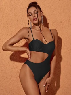 One Piece|Swimwear*Mew Mews Fashion Codi Cutout One Piece Swimsuit In Black