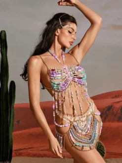 Beaded Wear|Sets & Co-ords*Mew Mews Fashion O/S Conrad Gemstone Chain Beaded Skirt Set