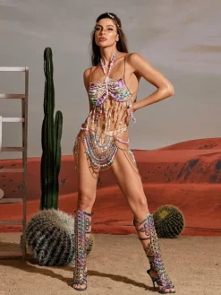 Beaded Wear|Sets & Co-ords*Mew Mews Fashion O/S Conrad Gemstone Chain Beaded Skirt Set