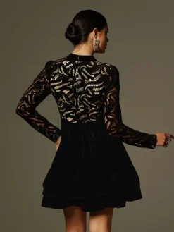 Dresses|Mini Dresses*Mew Mews Fashion Coralie Long Sleeve Lace Velvet Mini Dress