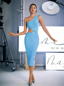 Dresses|Midi Dresses*Bandage Cordian One Shoulder Pearl Flower Midi Dress