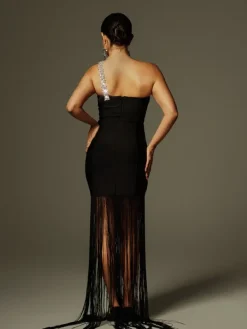 Dresses|Maxi Dresses*Bandage Corlene One Shoulder Fringe Maxi Dress