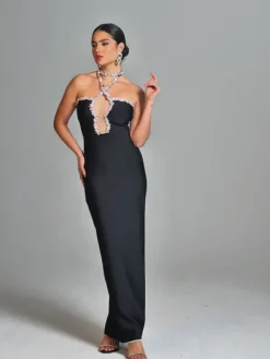 Dresses|Maxi Dresses*Bandage Cornie Halterneck Rhinestone Maxi Dress