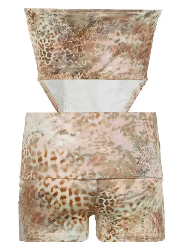 Sets & Co-ords*Mew Mews Fashion Corvilde Strapless Leopard Shorts Set In Khaki