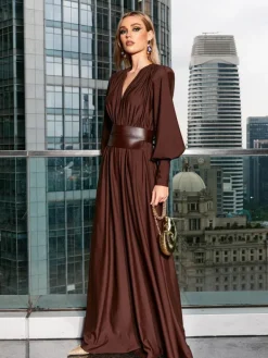 Dresses|Maxi Dresses*Mew Mews Fashion Cosmo V Neck Belted Maxi Dress