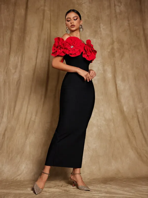 Dresses|Maxi Dresses*Bandage Creed Off Shoulder Flower Dress In Red