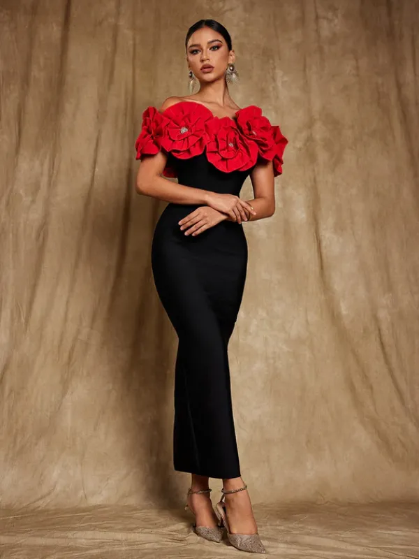 Dresses|Maxi Dresses*Bandage Creed Off Shoulder Flower Dress In Red