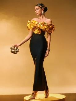 Dresses|Maxi Dresses*Mew Mews Fashion Crete Off Shoulder Flower Bandage Dress