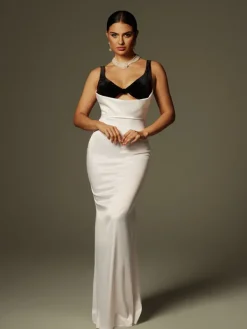 Dresses|Maxi Dresses*Mew Mews Fashion Crispina Plunge Neck Satin Maxi Dress