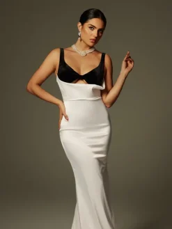 Dresses|Maxi Dresses*Mew Mews Fashion Crispina Plunge Neck Satin Maxi Dress