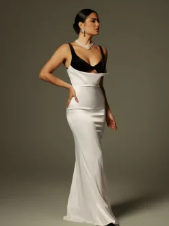 Dresses|Maxi Dresses*Mew Mews Fashion Crispina Plunge Neck Satin Maxi Dress