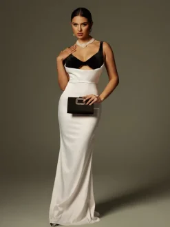 Dresses|Maxi Dresses*Mew Mews Fashion Crispina Plunge Neck Satin Maxi Dress