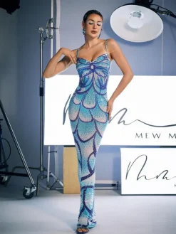 Embellishment|Maxi Dresses*Embellishment Croía Spaghetti Print Crystal Maxi Dress