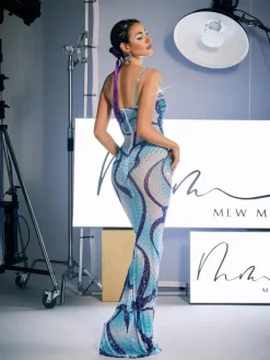 Embellishment|Maxi Dresses*Embellishment Croía Spaghetti Print Crystal Maxi Dress